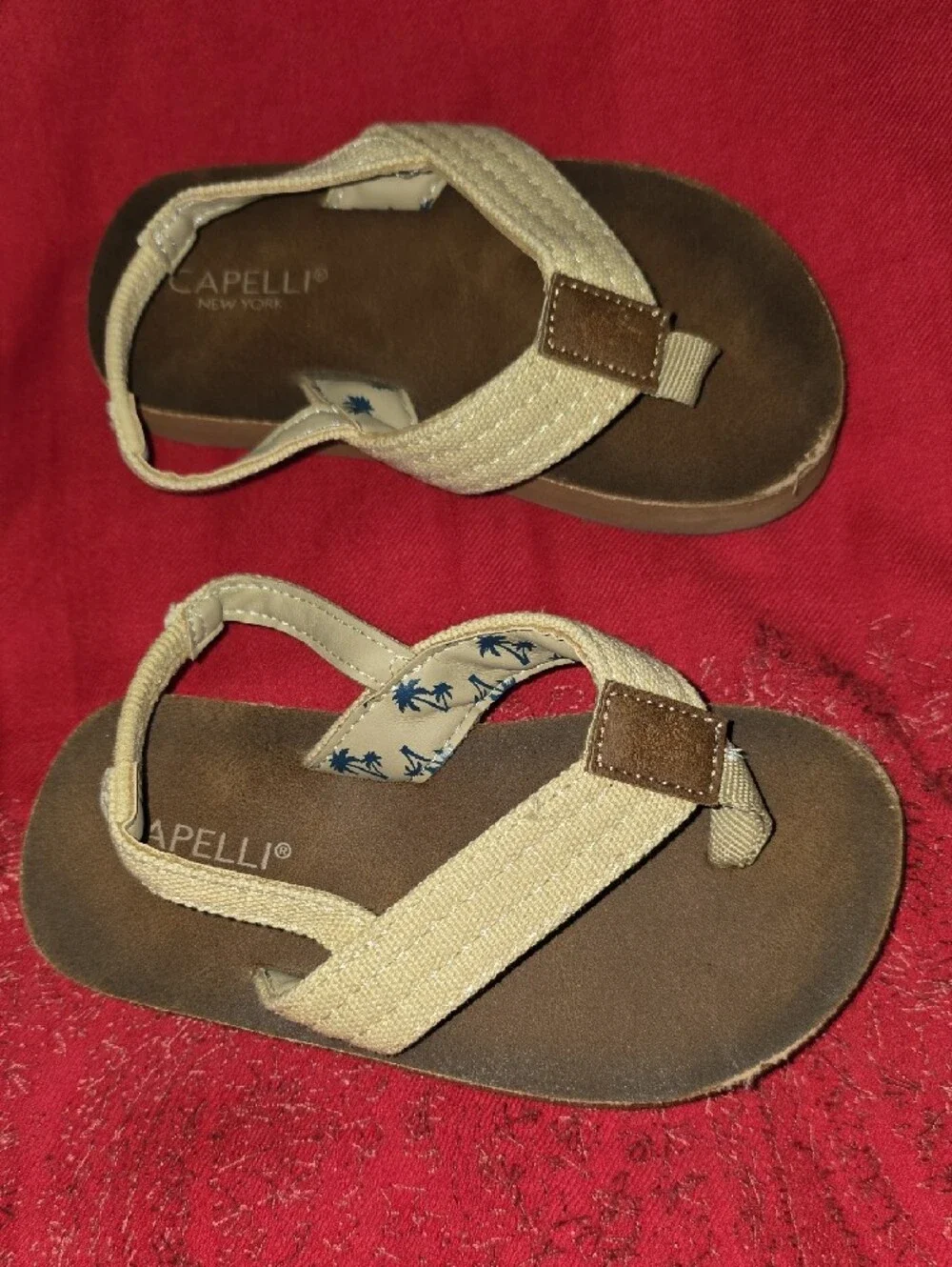 Capelli of New York Kids Beige and Brown Back-Strap Toe-Post Sandals